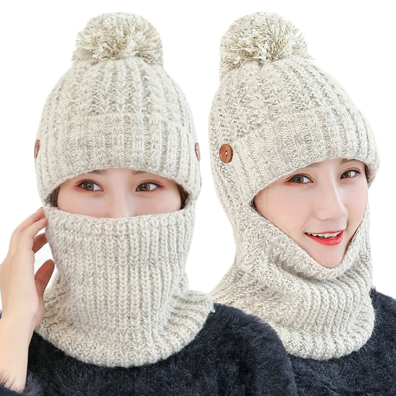 2019 зимняя вязаная шапка бини для девочек шарф Skullies Beanies зимние толстые шляпы