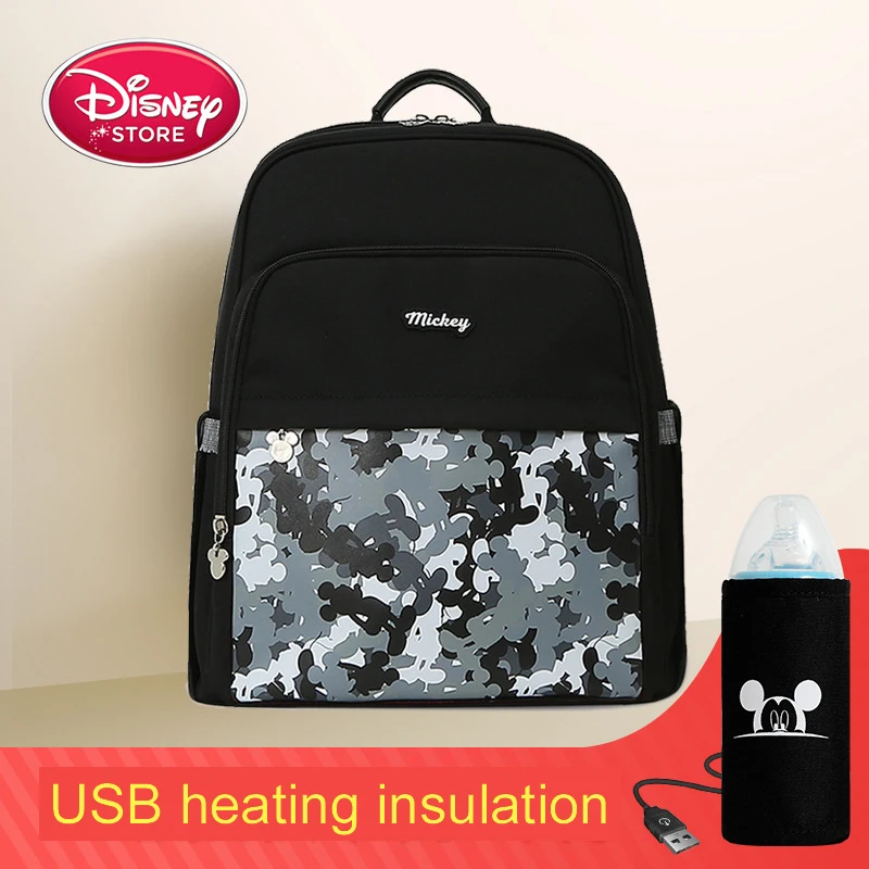 black Disney мягкий подгузник мешок USB бутылка Теплоизоляция мешок мать подгузник кормление уход за младенцем пеленка пеленания мешок Оксфорд Рюкзак - Цвет: black