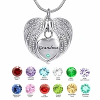 grandma angel wing birthstone cremation urn crystal necklace heart memorial pendant stainless steel jewelry