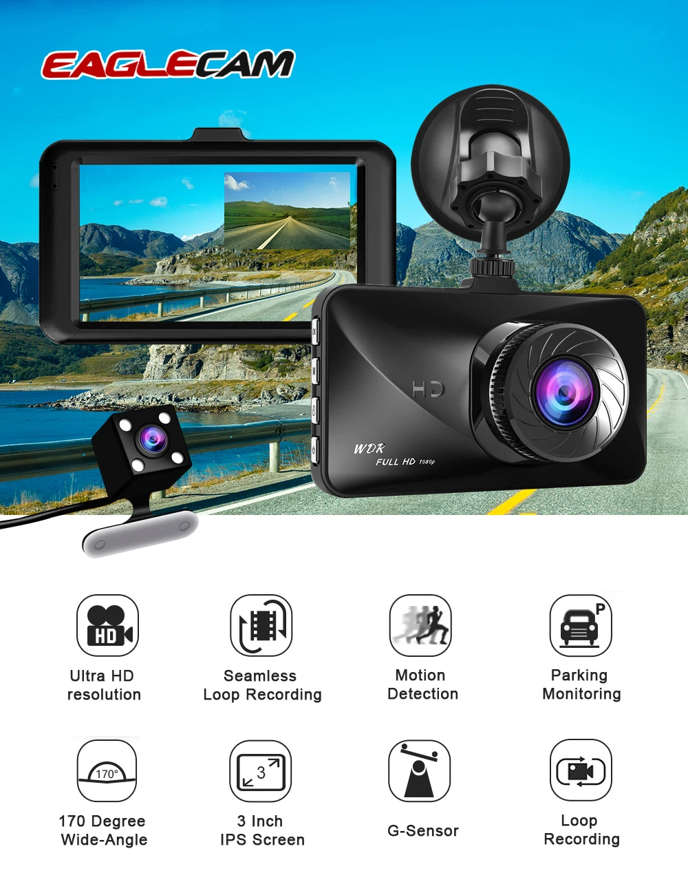 Dash Cam Двойной объектив 3 дюймов Экран T679 Видеорегистраторы для автомобилей HD 1080P Камера приборной панели dvr рекордер Ночное видение авто видео автомобиля зеркало заднего вида