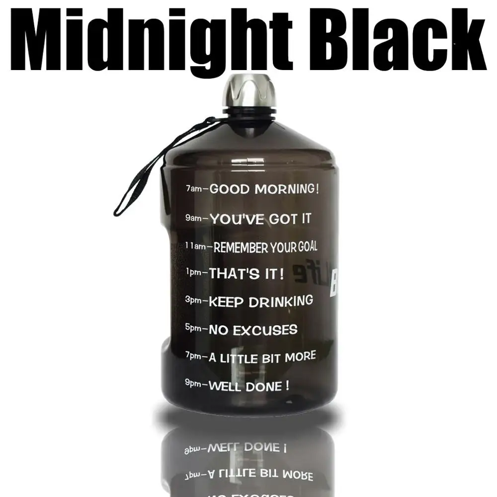 Midnight Black QuiFit 3.78L 2.2L 1.3L Прозрачный большой галлон бутылки для питьевой воды пластик большой емкости для тренажерного зала фитнес-туризма BPA бесплатные виды спорта - Цвет: Midnight Black