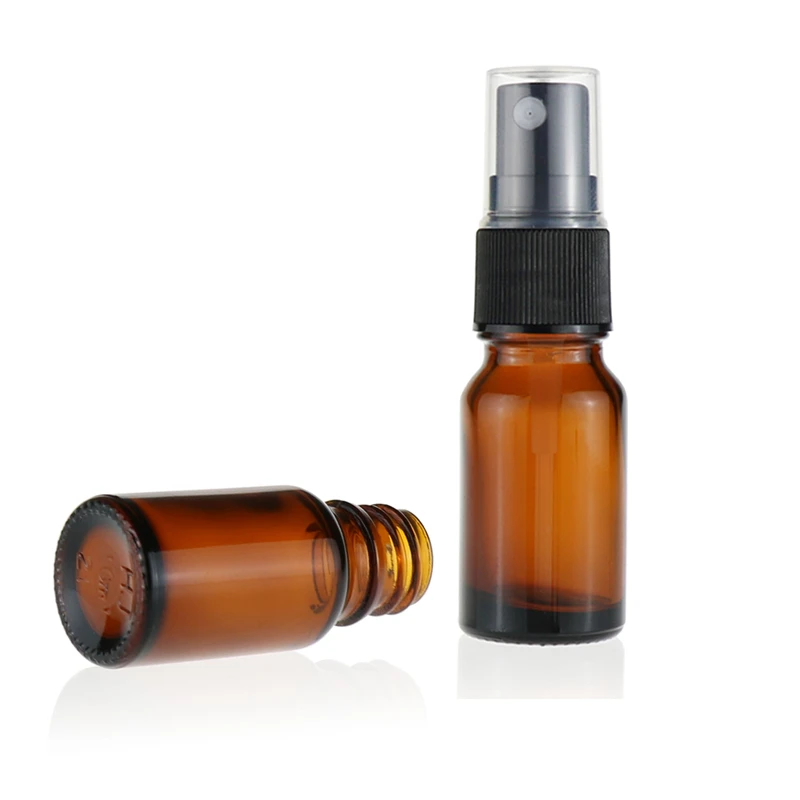 24 шт 10 мл многоразовый Янтарный стеклянный флакон с черным распылителем тумана