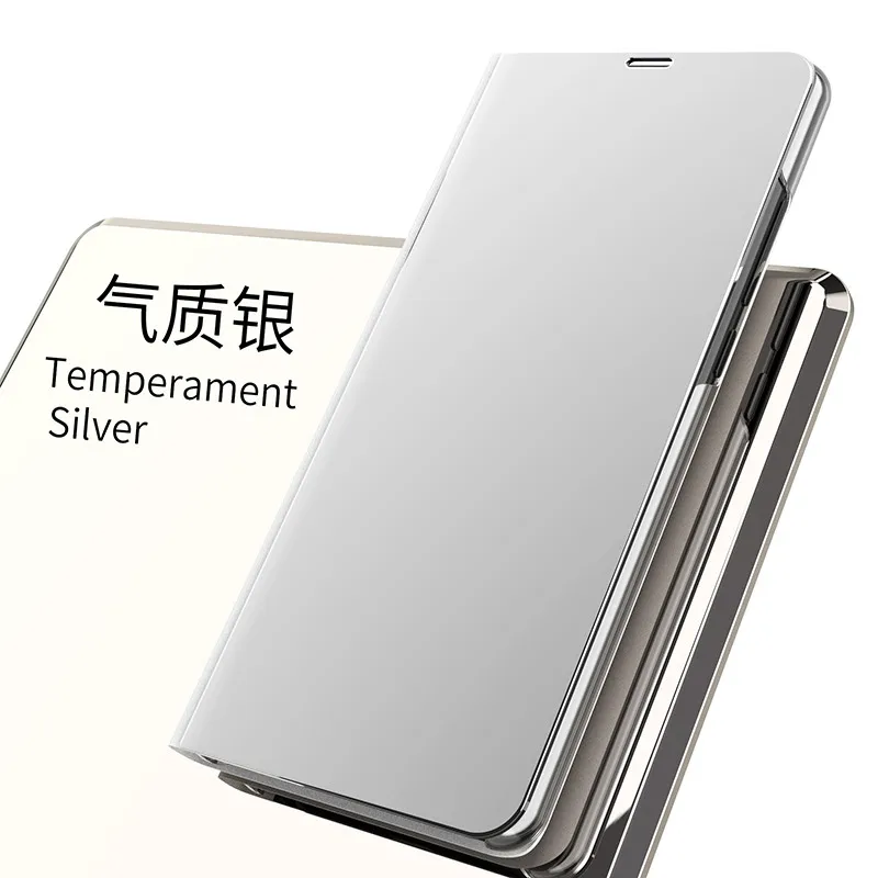 Зеркальный чехол для huawei P Smart(), откидной чехол s для huawei P Smart+/P Smart Z, кожаный чехол+ пластиковая защита для книги - Цвет: Серебристый