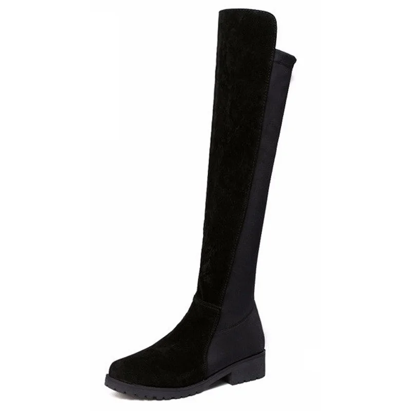 Классические сапоги на плоской подошве T9034 женские зимние черные до колена из
