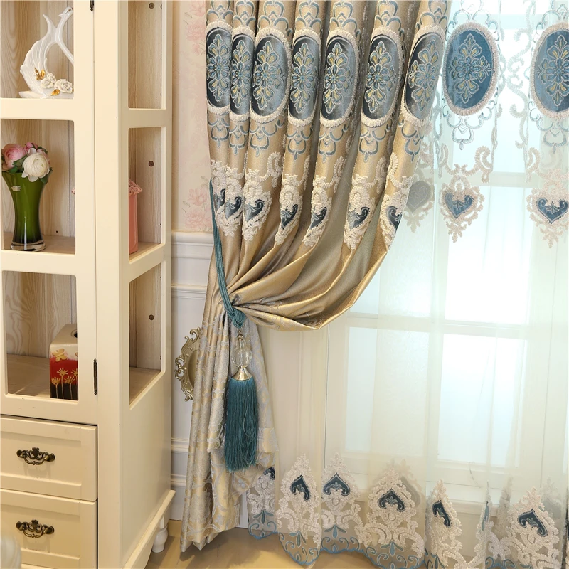 Европейские Роскошные затемняющие шторы с вышивкой на заказ для гостиной