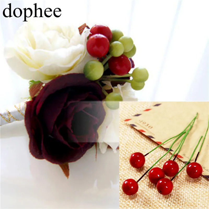 Dohee, 50 шт., искусственные ягоды, красные ягоды Холли, 10 мм, букет для дома, Рождественское украшение, 6 цветов, цветок, ремесло