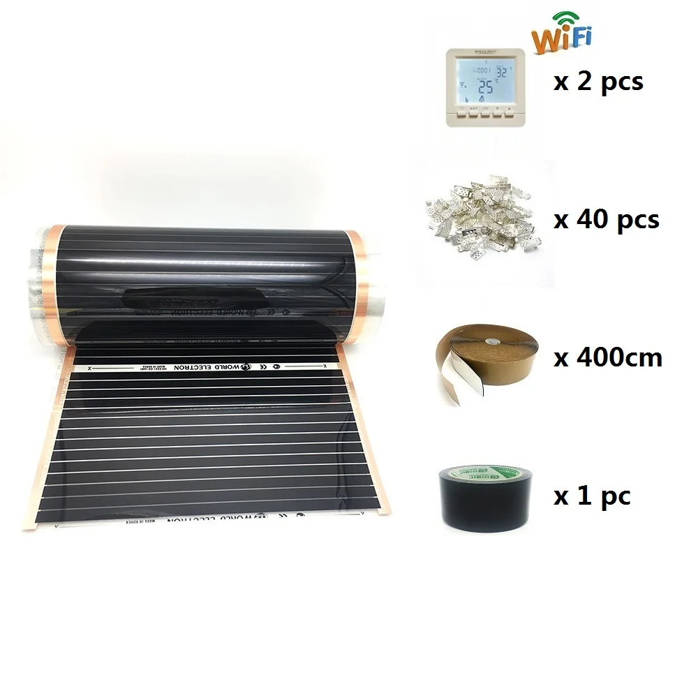 HY02B05-2E WiFi Sets 20m2 электрическая нагревательная пленка 50 см 80 см 100 см ширина инфракрасная нагревательная пленка для пола с Wifi комнатный термостат - Цвет: HY02B05-2E WiFi Sets