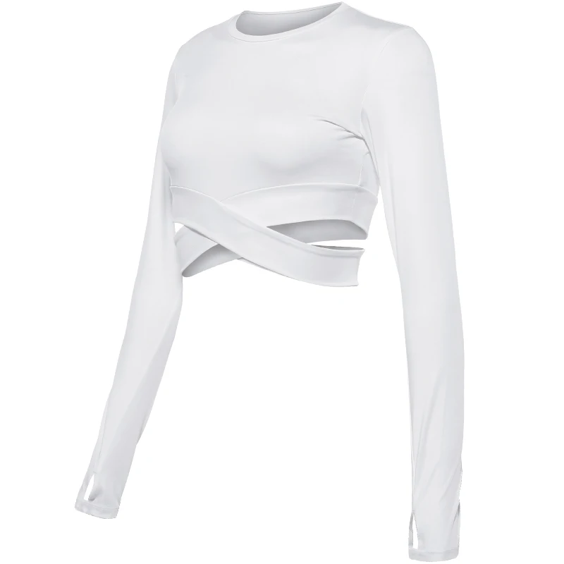 FBF718303 White Vansydical Sport shirt Women sport top fitness women Seamless yoga tops women gym tops ladies Thumb Hole Crop Top - Цвет: FBF718303 White