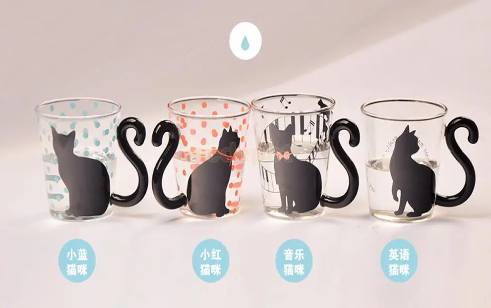 Креативная стеклянная кружка Cat Kitty для чая молока кофе с ручкой подарок на день