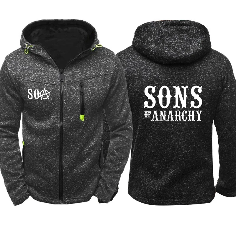 SOA Sons of anarchy/Новая модная мужская спортивная одежда с капюшоном на молнии, мужская повседневная толстовка, флисовое теплое худи в стиле хип-хоп - Цвет: 804