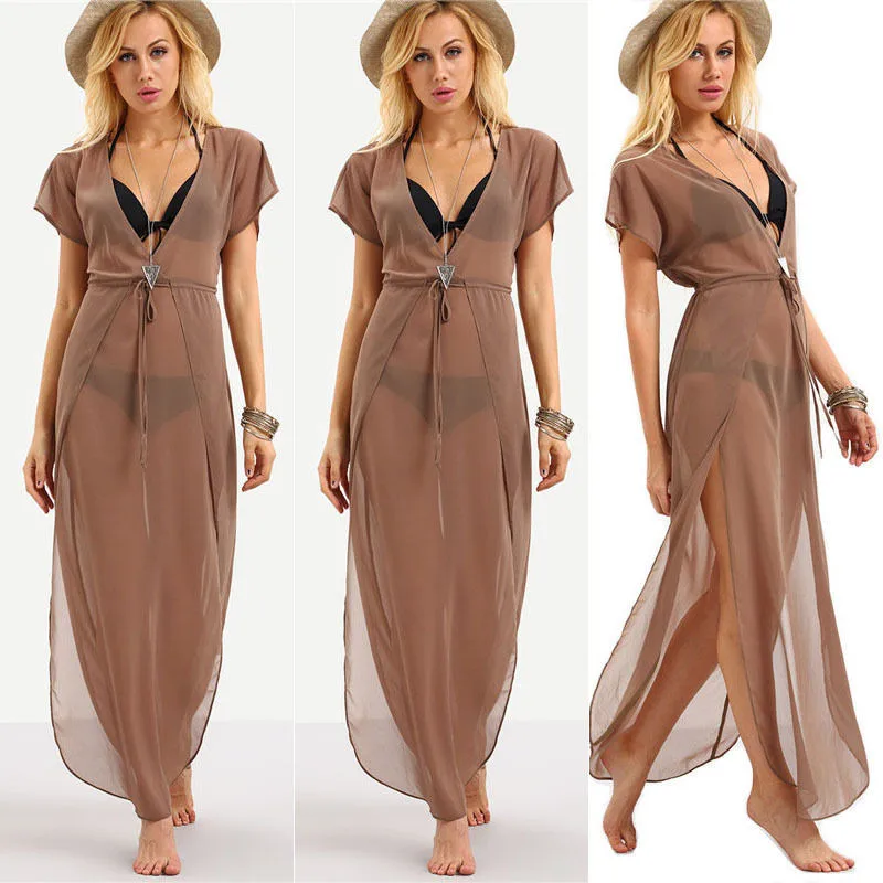 Женская шифоновая Пляжная накидка с v образным вырезом 2017 сексуальный женский