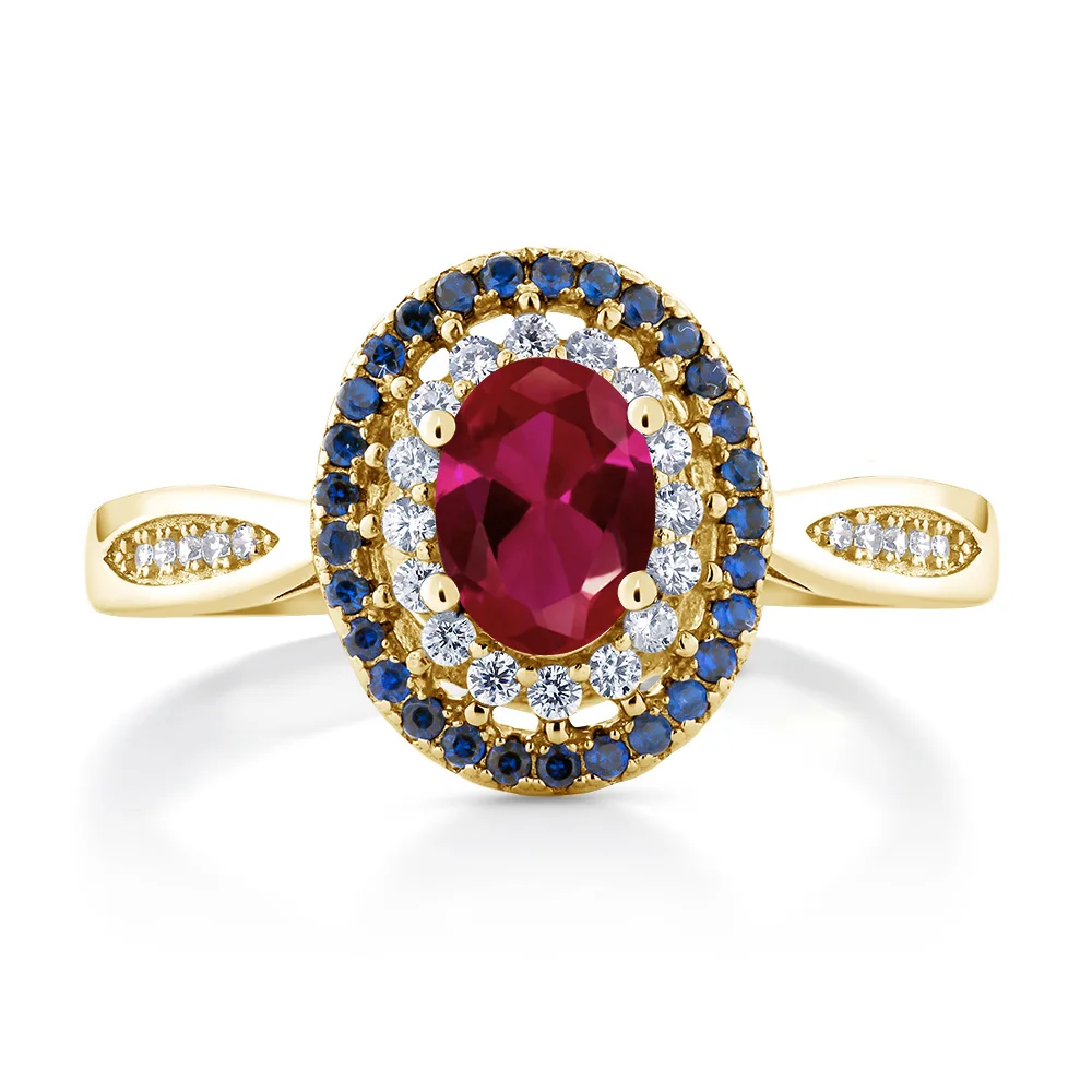 GemStoneKing 1 54 Ct овальное красное искусственный рубин 18K желтое Позолоченное