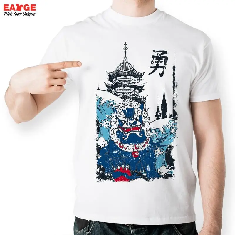 Храбрый лев дворец майка дизайн вдохновлен здорово японские цунами Tshirt мода