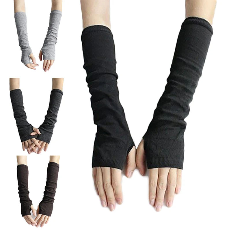 Женские теплые вязаные перчатки без пальцев зимние на половину пальца длинные