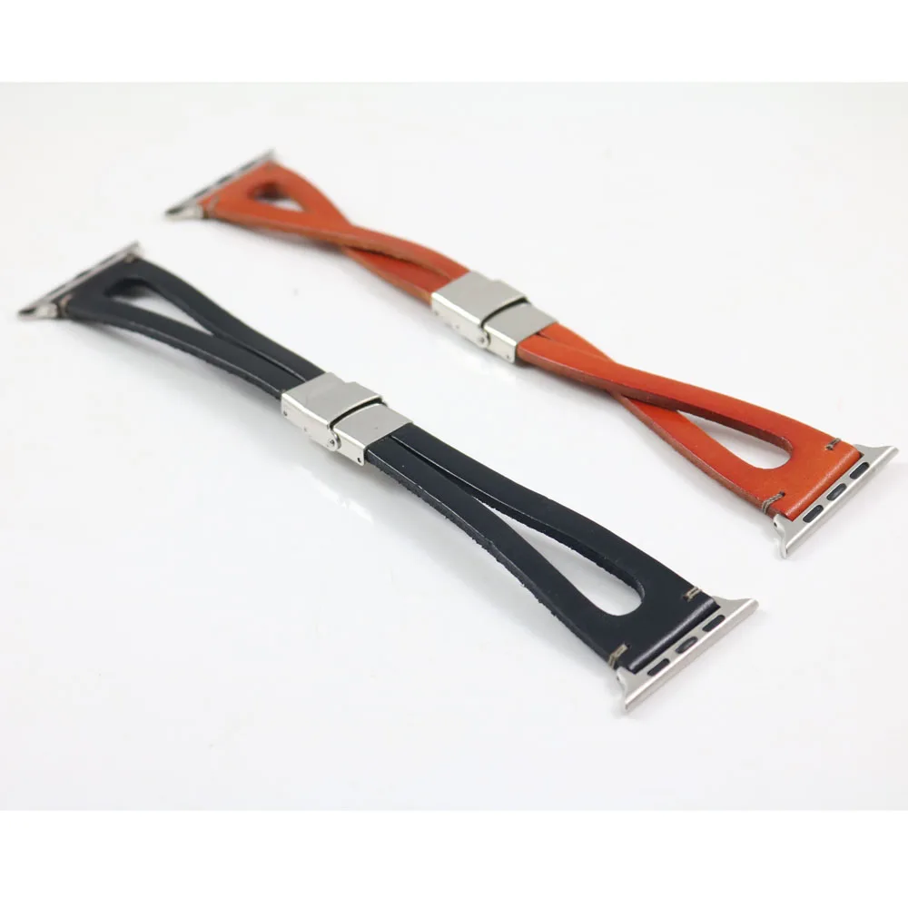 Ремешок из натуральной кожи для Apple Watch Series 1 2 3 4 5 браслет с бусинами iWatch 38 мм 40 42 44 в