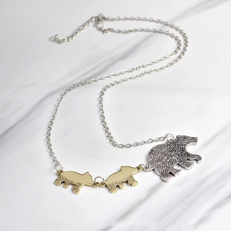 Золото серебро мама медведь и Cub животное любовь яростно защитный Шарм ожерелье