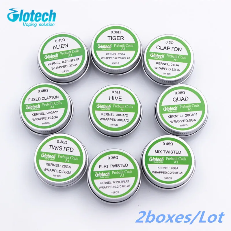 Готовые катушки Glotech 2box Alien Tiger Fused Clapton плоская скрученная смесь скрученный улей