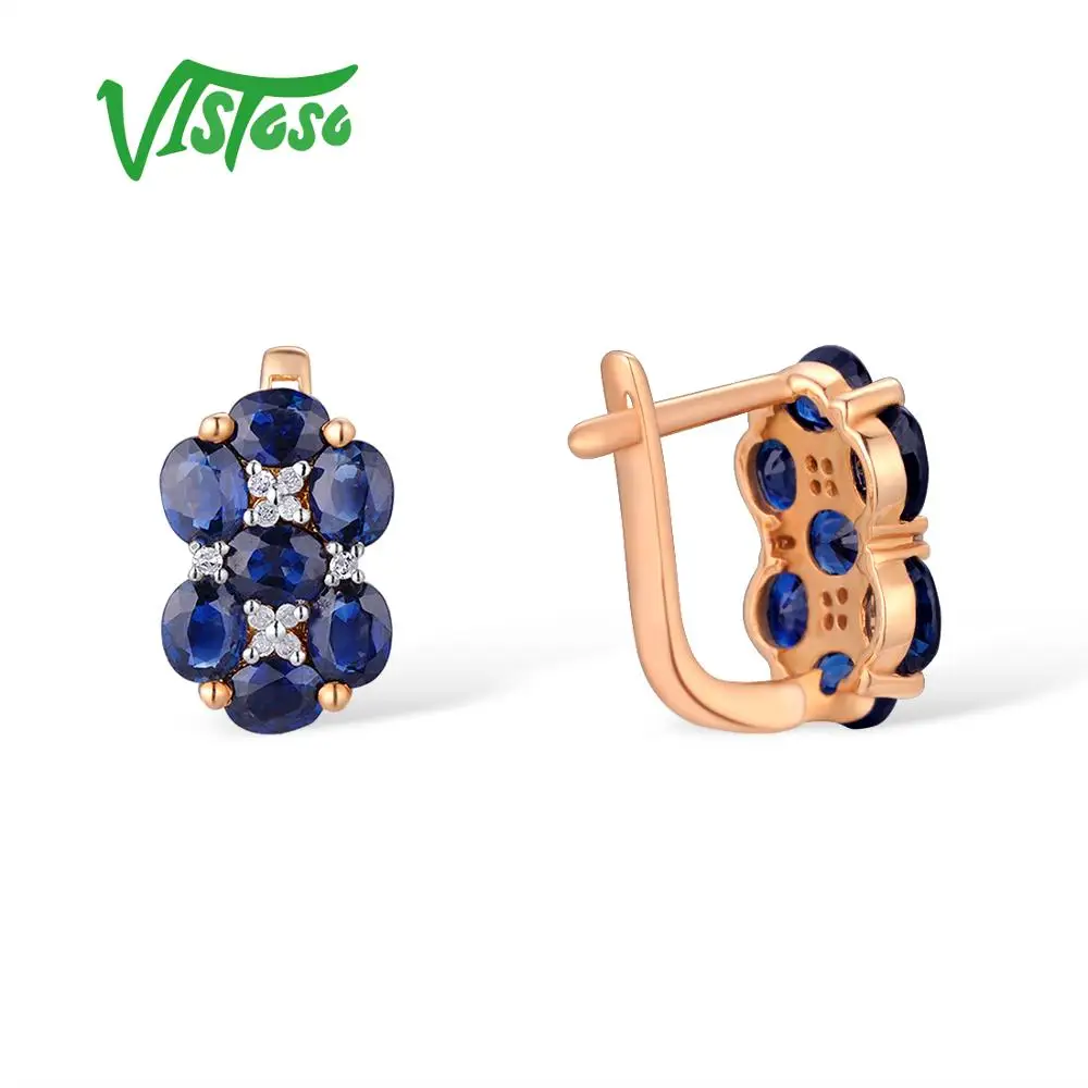 VISTOSO золотые серьги для женщин 14K 585 розовое золото блестящий синий сапфировый бриллиант обручальное кольцо для помолвки Роскошные модные ювелирные изделия