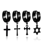 MxGxFam 316L серьги-подвески с крестом из титановой сталис шестью звездами (1 шт.) для мужчин черныйбелый золотой цвет