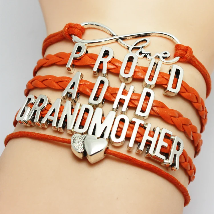 Оранжевая оплетка горд СДВГ мама тетушка сестер понимание браслет многослойное
