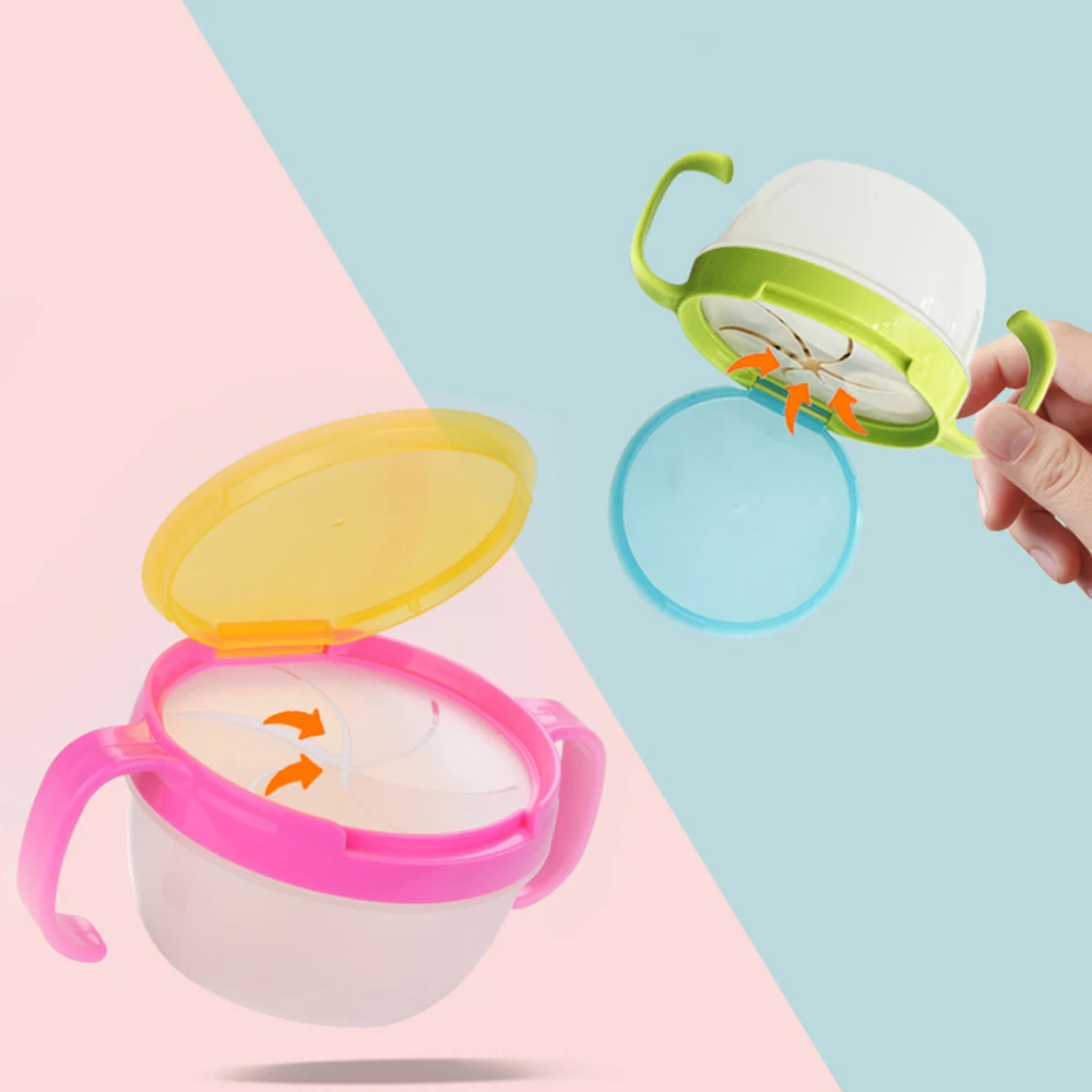 Anti Spills Snack Catcher Container PP Dispenser Storage Boxes with Lid Baby Kid 360 Rotate Spill-Proof Bowl Dishes |