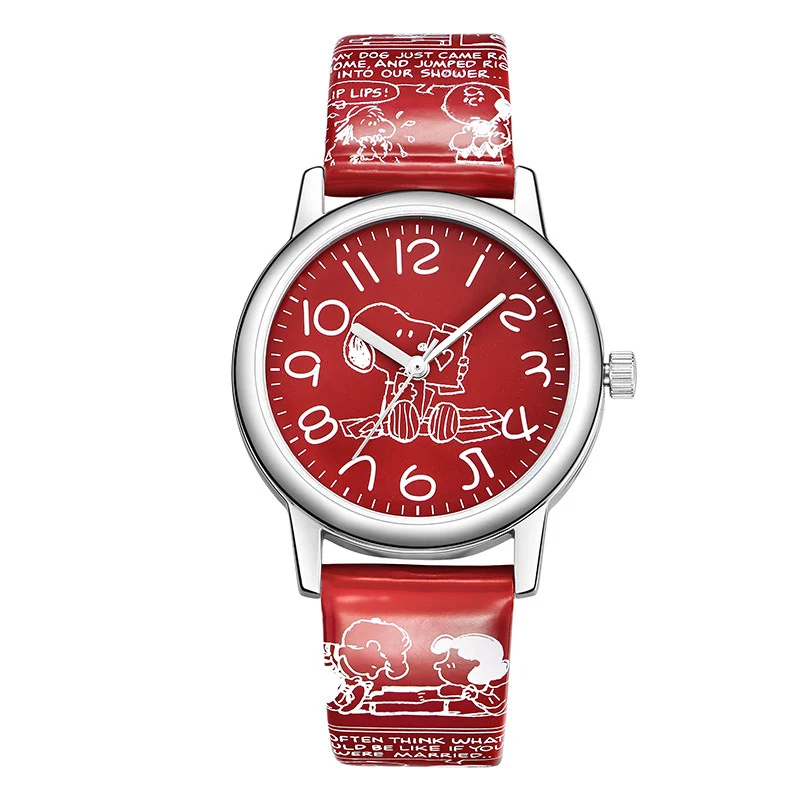 Red Snoopy, детские часы, детские часы для мальчиков, мультяшный ремешок, студенческие часы, Брендовые повседневные модные милые кварцевые наручные часы, водонепроницаемые - Цвет: Red