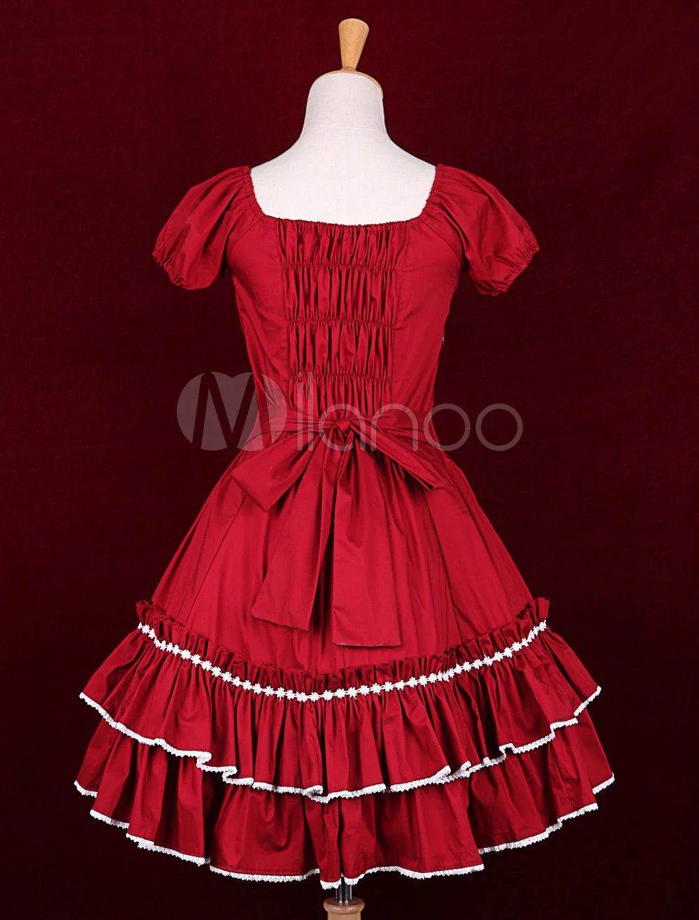 

Red Cotton Square Neck Short Sleeves Bow Classic Lolita Dress