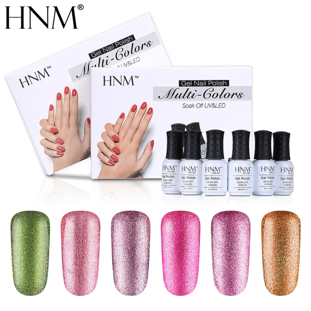 

HNM 6Pcs/set Glitter UV Nail Bling Gel Polish Sets 8ML Gelpolish Gel Varnish Lucky Lacquer Semi Permanent Painting Gellak Kit