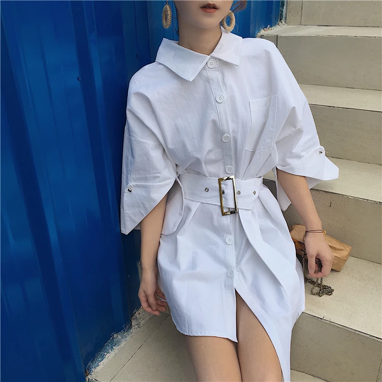 Fashion Office Dress Women 2017 Autumn Formal Work Asymmetrical Three Quarter Sleeve Shirt White Yellow Army Green D208 | Женская одежда