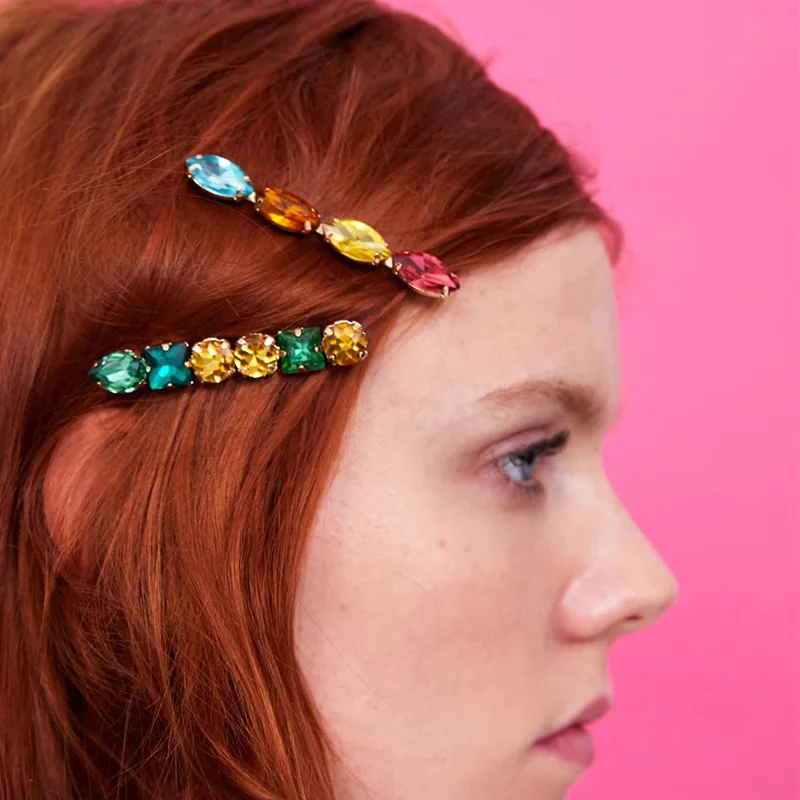 

1SET Colorful Crystal Rhinestones Pineapple Hairpins Women Geometric Round Oval Crystal Hair Clips Hair Jewelry Gift Accessories