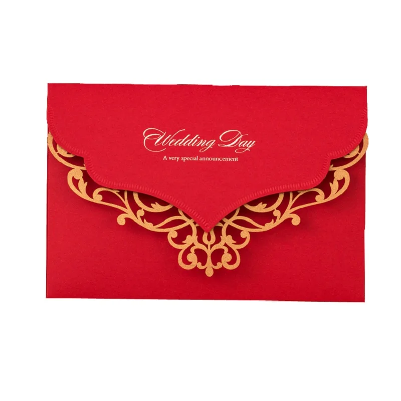 

50 pieces/lot Chinese Red Laser Cutting High Quality Pearl Paper Wedding Invitation cards with Blank inner sheet Customizable