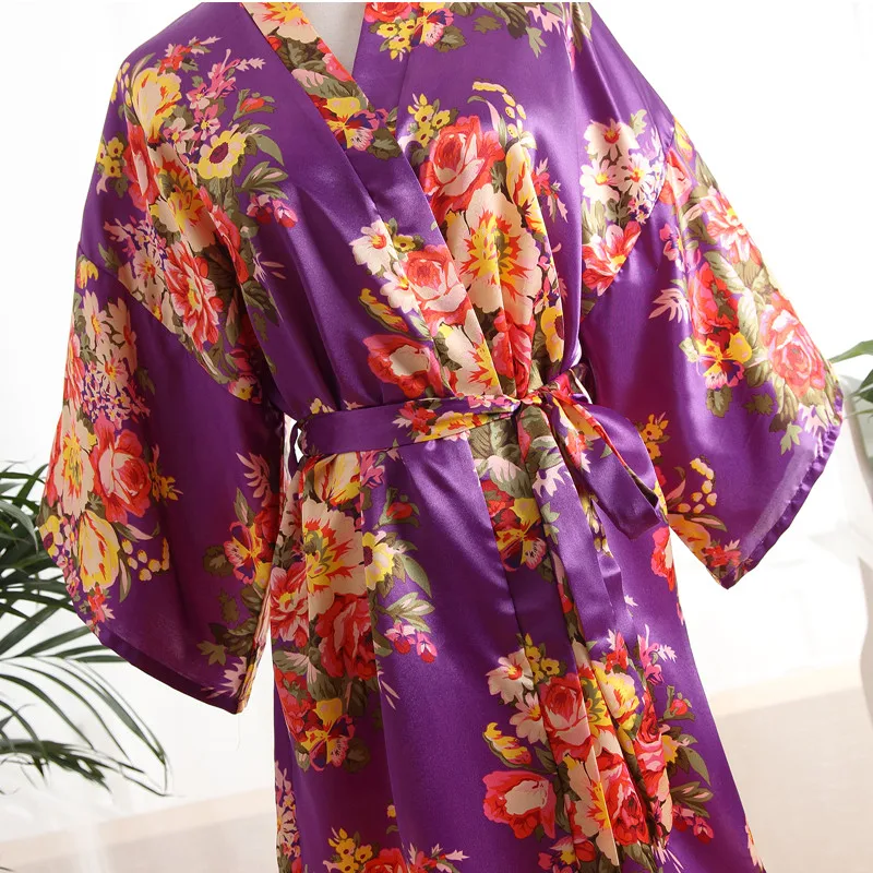 Фиолетовый сексуальный большой размер атласный ночной халат банный идеальный