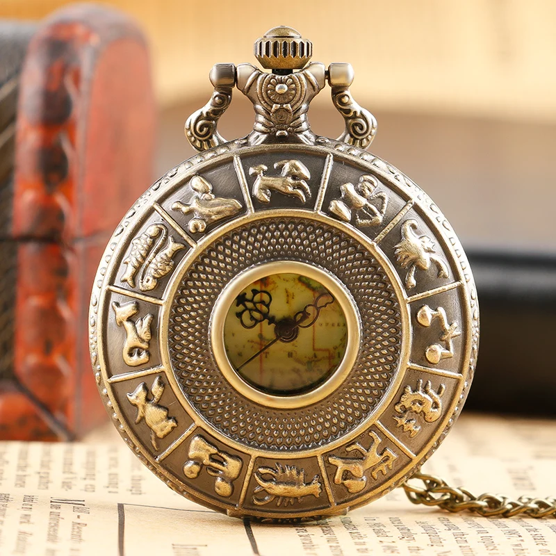 

2017 Antique Vintage Australia Map Face Constellations Case Hollow Quartz Pocket Watch Mans Womens Necklace Chain Souvenir Gifts