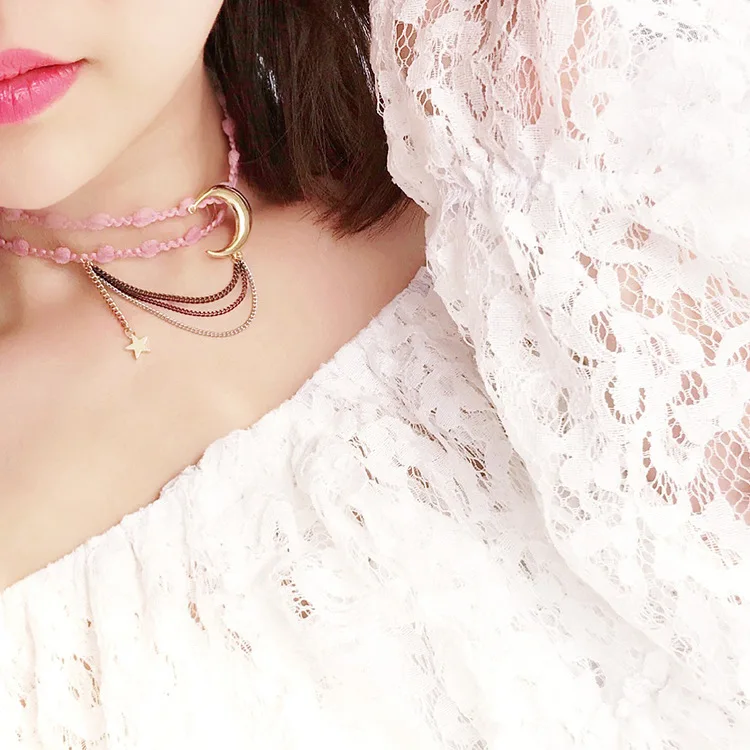 2017 Новый стиль звезды луна подвеска кружева цветок choker ожерелье сладкий и