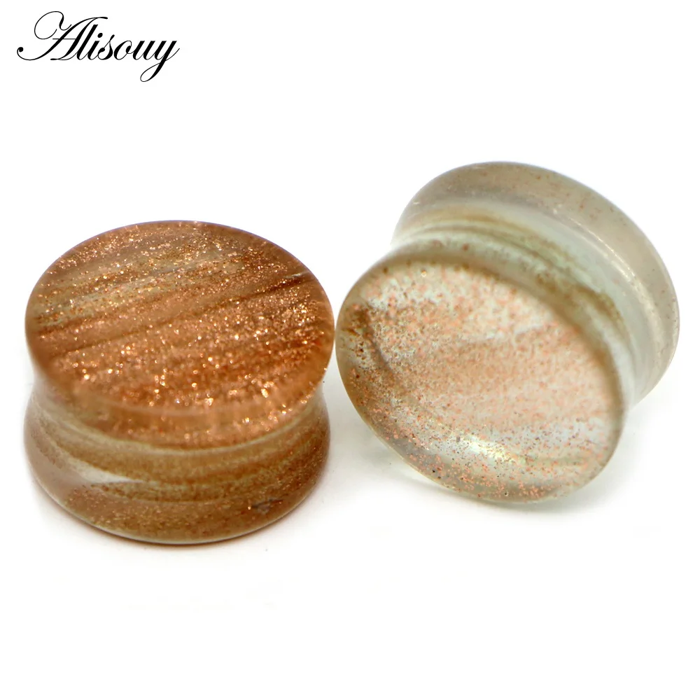EM0882A Gold Alisouy, новинка, 2 шт., стеклянный цветок, для женщин и мужчин, ушные пробки, измерительные приборы, серьги, пирсинг, экспандер, телесный туннель, носилки, ювелирные изделия для тела, 6-20 мм - Окраска металла: EM0882A Gold