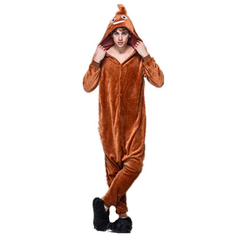 Мягкие коричневые фланелевые цельные пижамы кигуруми в виде какашек для