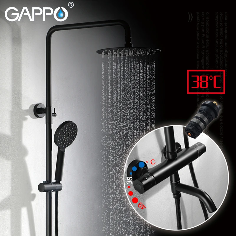 gappo thermostatic shower system chrome black faucet bathroom bath shower mixer set waterfall rain shower head bathtub taps free global shipping
