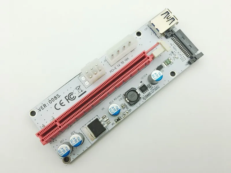 Новый Riser VER008S 3 в 1 Molex 4Pin SATA 6PIN PCIE PCI E Райзер карта pcie 1x до 16x USB 0 кабель для майнинга