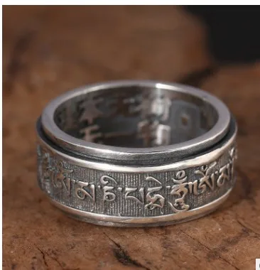 

100% real sterling silver rings men jewelry buddhism ring black rings 10mm