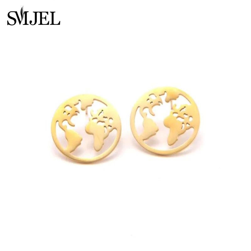 GED130G Map Earring SMJEL, многослойное ожерелье с картой мира для женщин, розовое золото, круглый мир, монета, подвески, ожерелье, Wonderlust, ручной работы, ювелирное изделие, подарок - Окраска металла: GED130G Map Earring