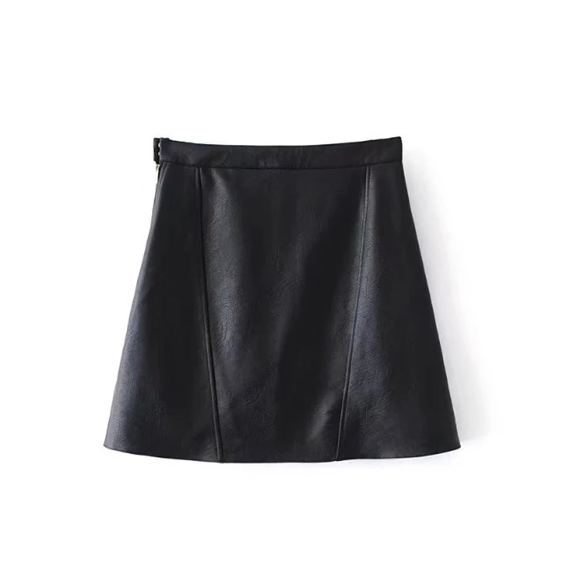 C Black JuneLove модная женская юбка из искусственной кожи с высокой талией, Женская мини-юбка на молнии - Цвет: C Black