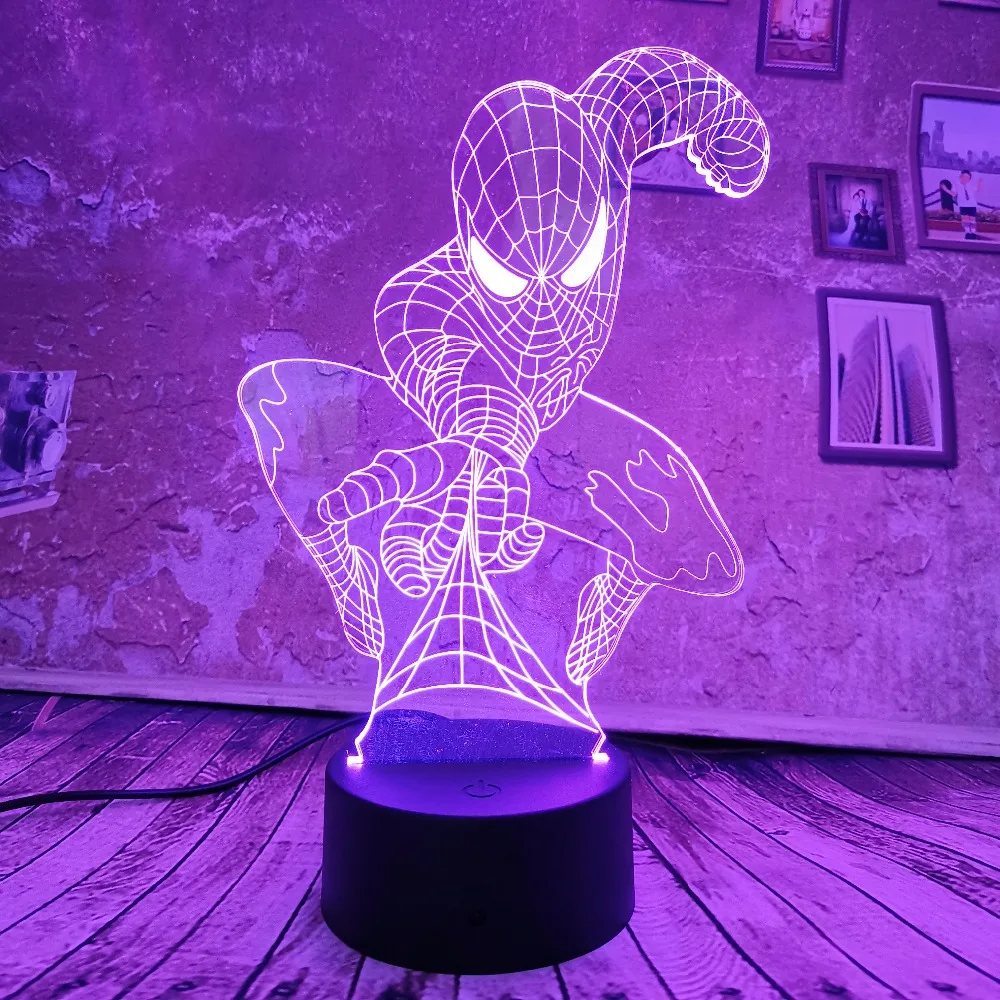 Крутой мальчик подарки 3D Светодиодная лампа Marvel Человек паук ночник сенсорный 7