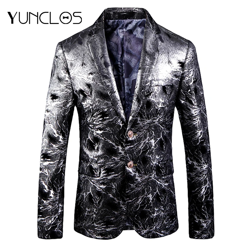 YUNCLOS осенний Новый мужской блейзер приталенный Серебряный Свадебный костюм