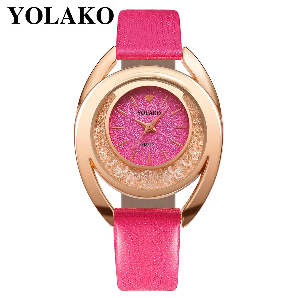 Hot Pink YOLAKO часы женские кожаные женские часы-браслет часы со стразами женские винтажные модные наручные часы Relogio Feminino XB40 - Цвет: Hot Pink