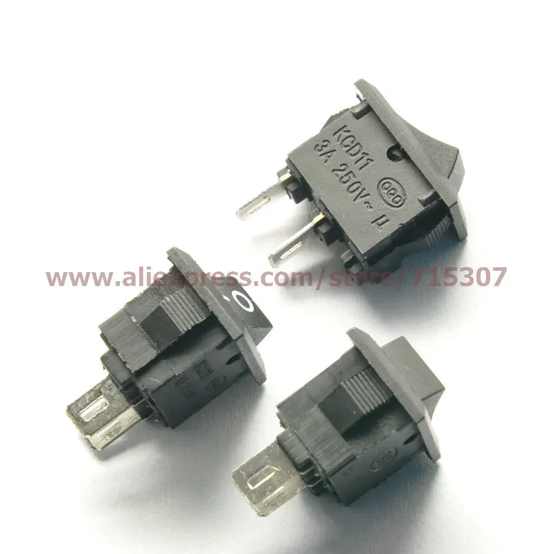 Кулисный выключатель PHISCALE 20 шт./лот 2 Pin 3A 250 В черная кнопка KCD11 ВКЛ ВЫКЛ импортный