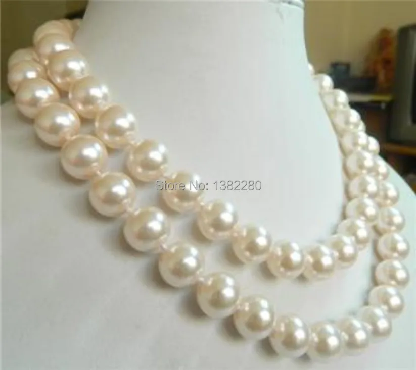 

! fashion DIY jewelry 10mm White Sea Shell Pearl Necklace 35" JT6662
