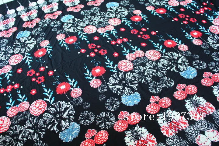 145cm width Paris pearl fabric big flowers pattern black background can't see through for skirt suit-dress headband CH-7090 | Дом и сад