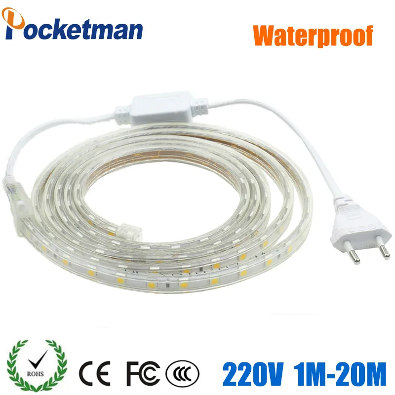 

Zk50 LED Strip Flexible light 60leds/m Waterproof led light SMD 5050 AC 220V +Power Plug 1M/2M/3M/4M/5M/6M/7M/8M/9M/10M/15M/20M