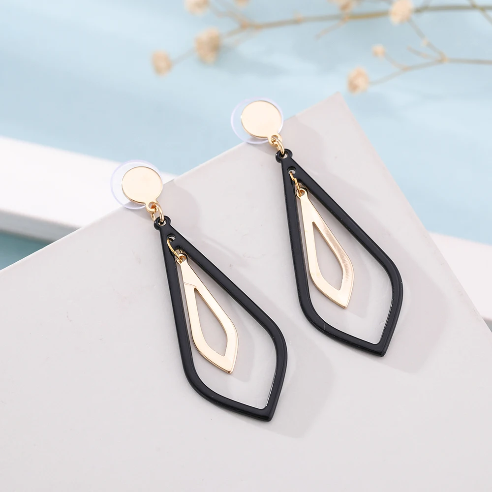 EUEAVAN 5 Pairs Double Rhombus Long Drop Dangle Earrings Geometric Jewelry For Women Trendy Bohemian Black Golden/Rhodium Color | Украшения
