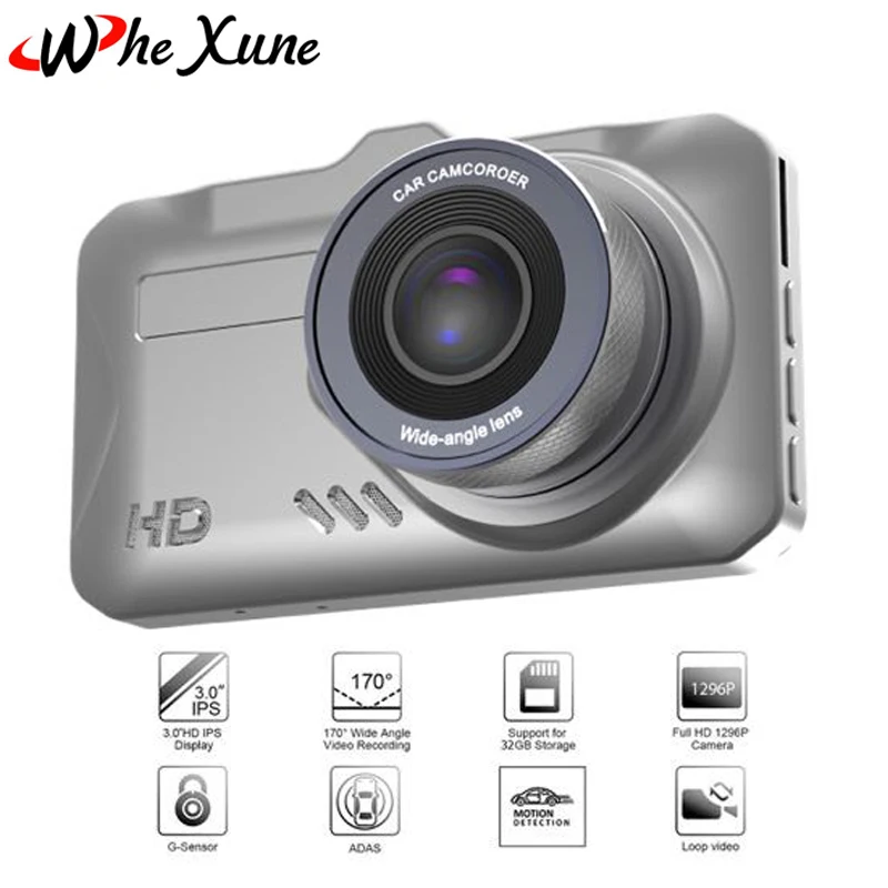 WHEXUNE 3 дюймов FHD ips Экран 1296 P/1080 P Видеорегистраторы для автомобилей Камера видео